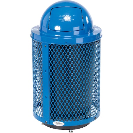 Global Industrial Outdoor Diamond Steel Recycling Can With Dome Lid & Base, 36 Gallon, Blue 261948RBLD